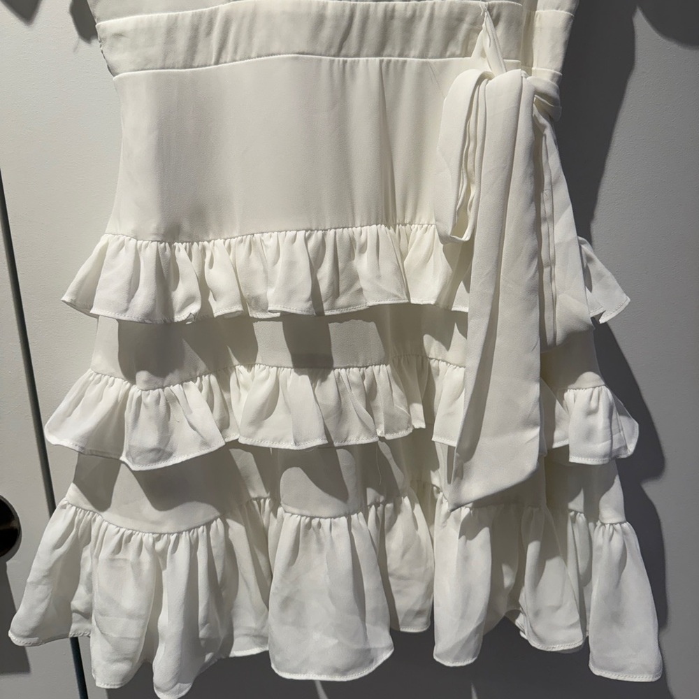 Lulu's White Ruffle Wrap Dress - Picture 3 of 7